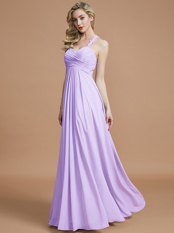 A-Line/Princess Sweetheart Sleeveless Ruched Floor-Length Chiffon Bridesmaid Dresses CICIP0005051