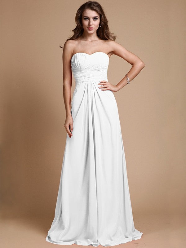 A-Line/Princess Sweetheart Sleeveless Ruffles Chiffon Long Bridesmaid Dresses CICIP0005380