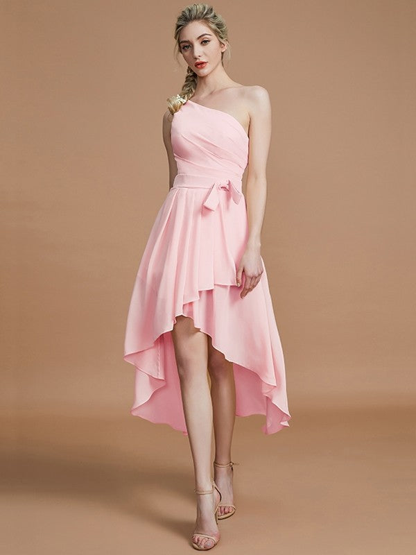A-Line/Princess One-Shoulder Sleeveless Layers Asymmetrical Chiffon Bridesmaid Dresses CICIP0005056