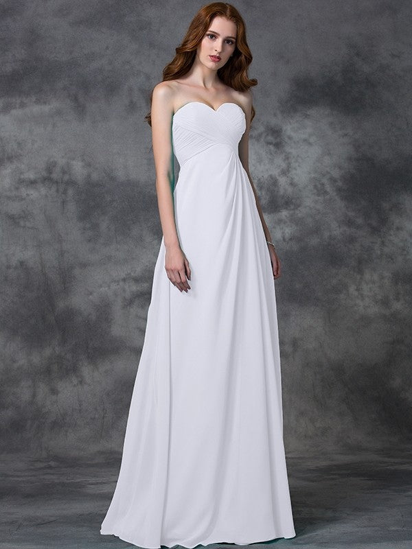 A-line/Princess Sweetheart Sleeveless Long Ruffles Chiffon Bridesmaid Dresses CICIP0005770