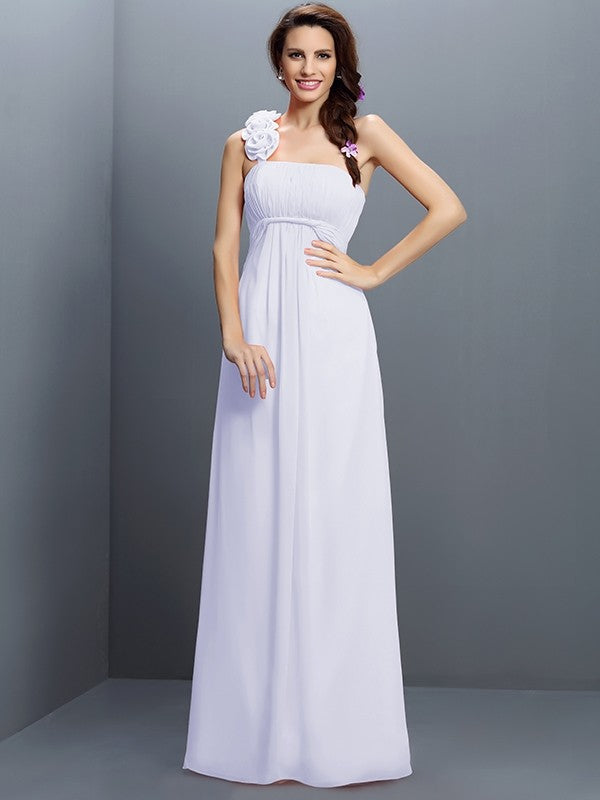 A-Line/Princess Strapless Hand-Made Flower Sleeveless Long Chiffon Bridesmaid Dresses CICIP0005737