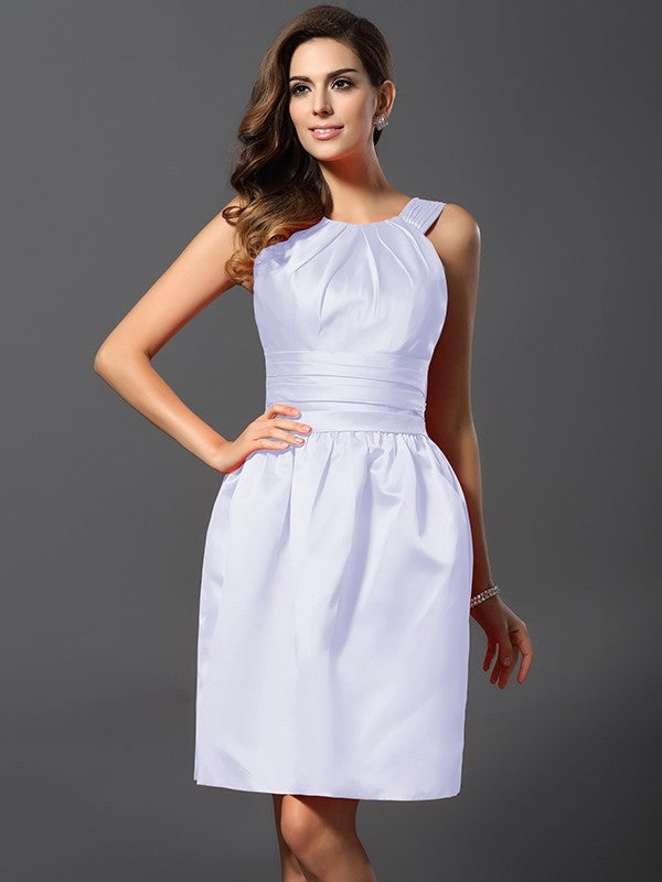 A-Line/Princess Bateau Sleeveless Short Satin Bridesmaid Dresses CICIP0005847