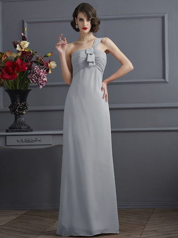 Sheath/Column One-Shoulder Sleeveless Pleats Long Chiffon Bridesmaid Dresses CICIP0005791