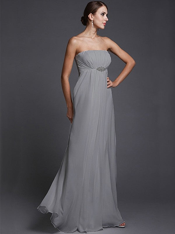A-Line/Princess Strapless Sleeveless Beading Long Chiffon Bridesmaid Dresses CICIP0005500
