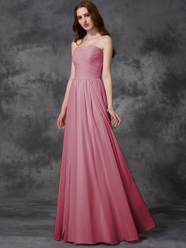 A-line/Princess Sleeveless Sweetheart Ruffles Long Chiffon Bridesmaid Dresses CICIP0005741