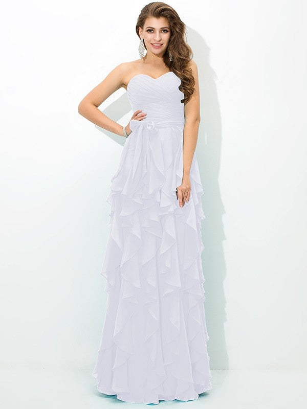 A-Line/Princess Sweetheart Layers Sleeveless Long Chiffon Bridesmaid Dresses CICIP0005233