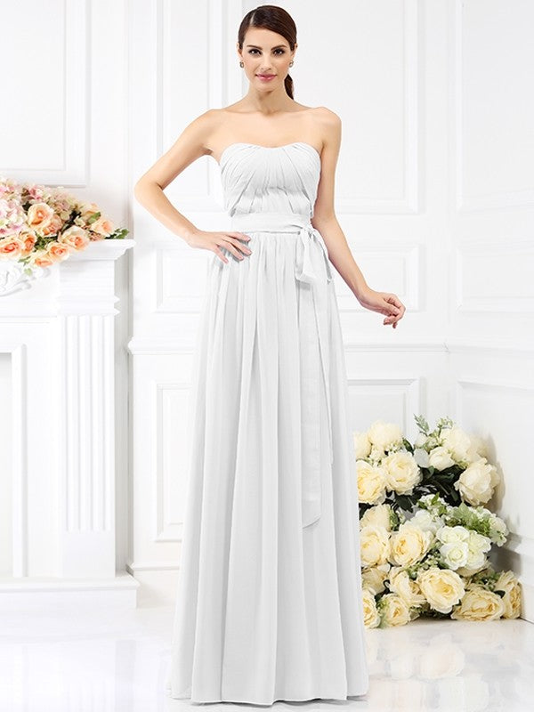 A-Line/Princess Strapless Sash/Ribbon/Belt Sleeveless Long Chiffon Bridesmaid Dresses CICIP0005731