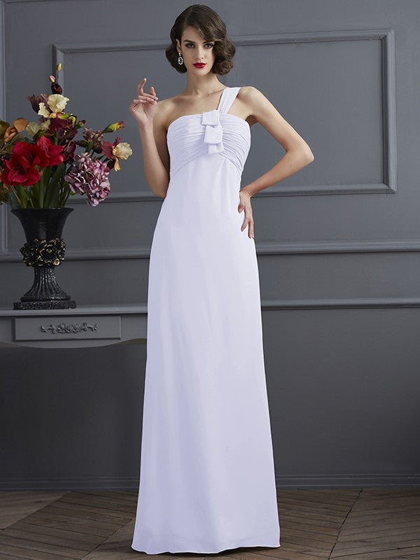 Sheath/Column One-Shoulder Sleeveless Pleats Long Chiffon Bridesmaid Dresses CICIP0005791