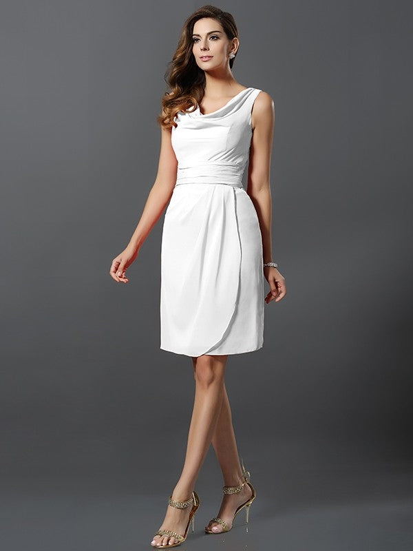 A-Line/Princess Scoop Pleats Sleeveless Short Chiffon Bridesmaid Dresses CICIP0005728