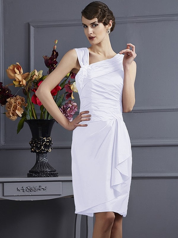 Sheath/Column Sleeveless Applique Short Taffeta Bridesmaid Dresses CICIP0005248