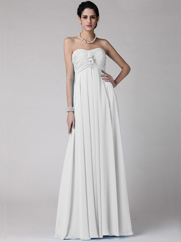 Sheath/Column Strapless Sleeveless Ruffles Long Chiffon Bridesmaid Dresses CICIP0005816