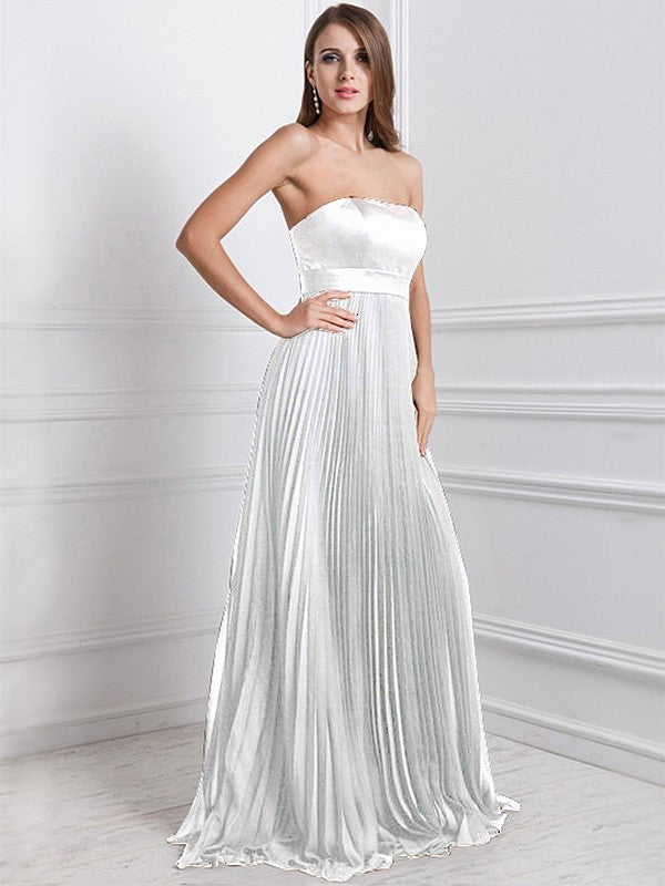 A-Line/Princess Strapless Sleeveless Ruffles Long Chiffon Bridesmaid Dresses CICIP0005555