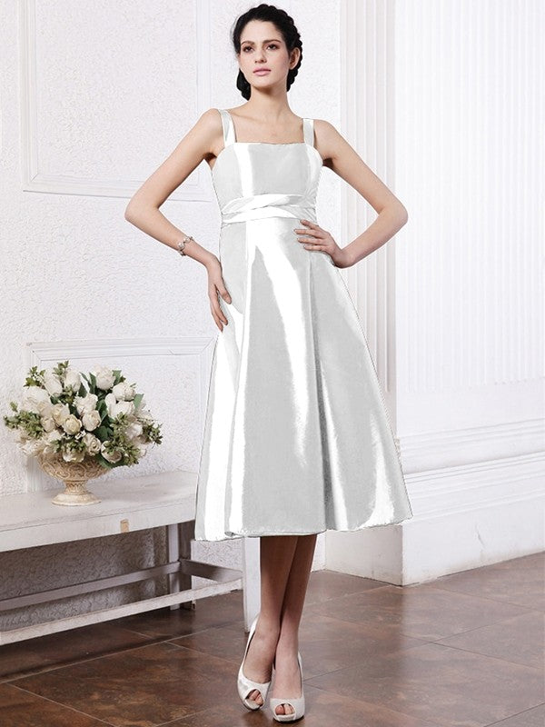 A-Line/Princess Square Sleeveless Ruffles Short Taffeta Bridesmaid Dresses CICIP0005855