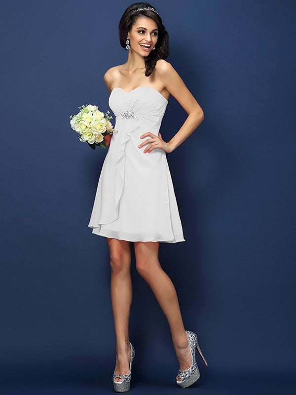 A-Line/Princess Sweetheart Beading Sleeveless Short Chiffon Bridesmaid Dresses CICIP0005052