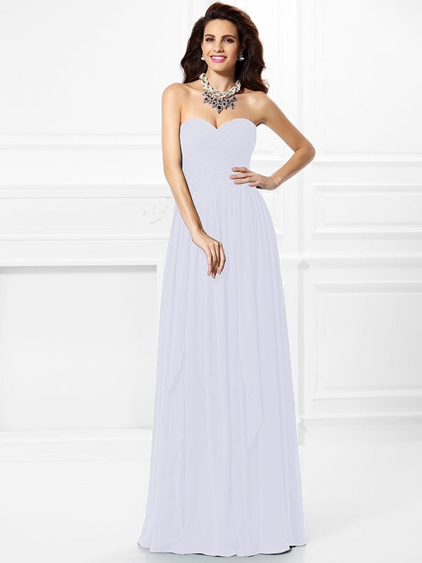 A-Line/Princess Sweetheart Pleats Ruffles Sleeveless Long Chiffon Bridesmaid Dresses CICIP0003265