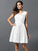 A-Line/Princess V-neck Lace Sleeveless Short Satin Bridesmaid Dresses CICIP0005415