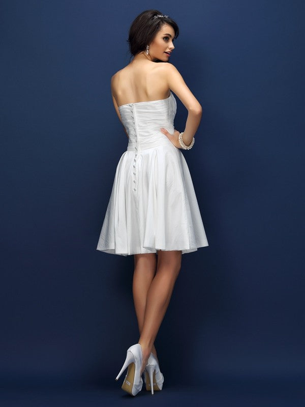A-Line/Princess Sweetheart Pleats Sleeveless Short Taffeta Bridesmaid Dresses CICIP0005783