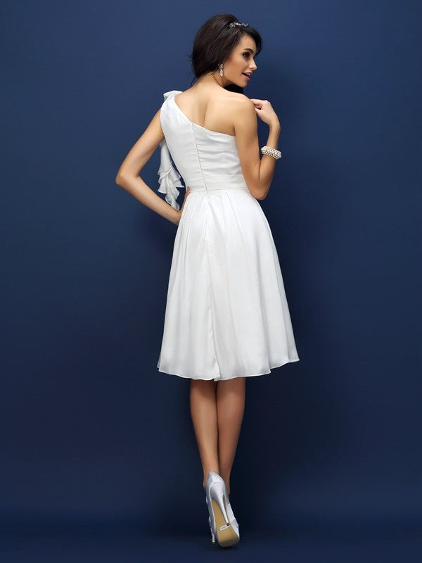 A-Line/Princess One-Shoulder Sleeveless Short Chiffon Bridesmaid Dresses CICIP0005767
