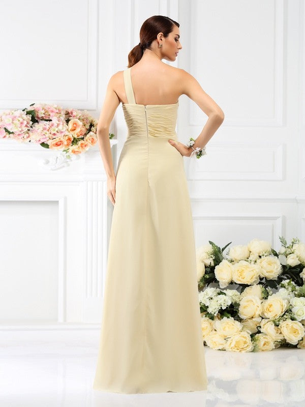 A-Line/Princess One-Shoulder Pleats Sleeveless Long Chiffon Bridesmaid Dresses CICIP0005173