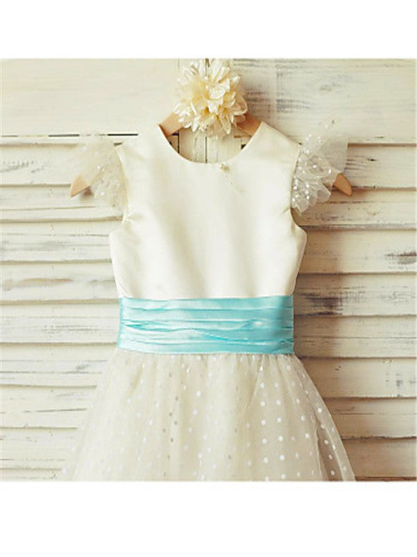 A-line/Princess Jewel Sleeveless Layers Tea-Length Tulle Flower Girl Dresses CICIP0007785