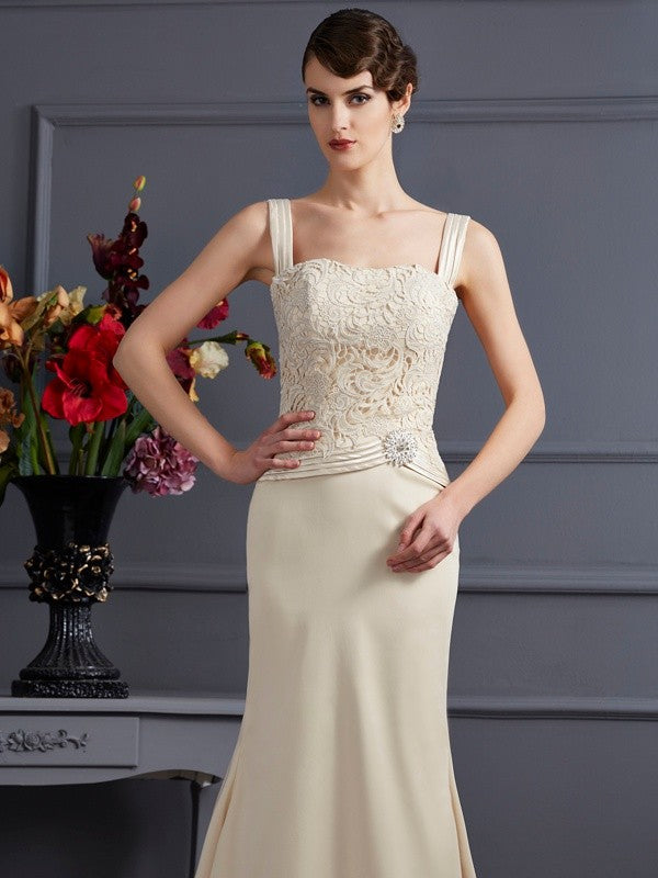 Sheath/Column Square Sleeveless Lace Long Elastic Woven Satin Mother of the Bride Dresses CICIP0007319
