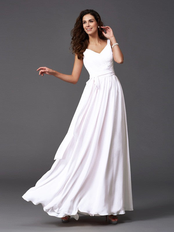 A-Line/Princess Straps Sash/Ribbon/Belt Sleeveless Long Chiffon Bridesmaid Dresses CICIP0005143