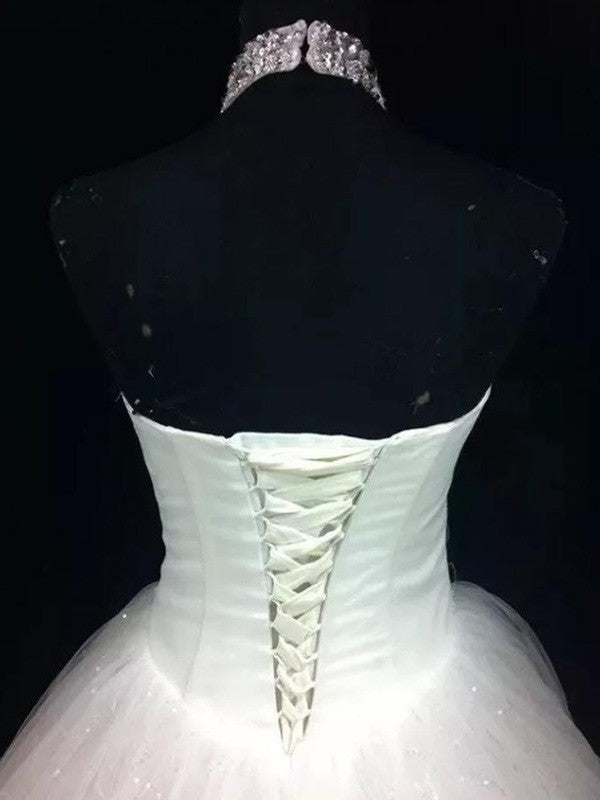 Ball Gown Halter Sleeveless Floor-Length Beading Sequin Tulle Wedding Dresses CICIP0006012