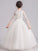 A-Line/Princess Lace Bowknot Scoop 3/4 Sleeves Floor-Length Flower Girl Dresses CICIP0007506