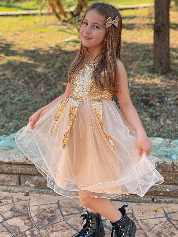 A-Line/Princess Tulle Sequin Scoop Sleeveless Short/Mini Flower Girl Dresses CICIP0007545