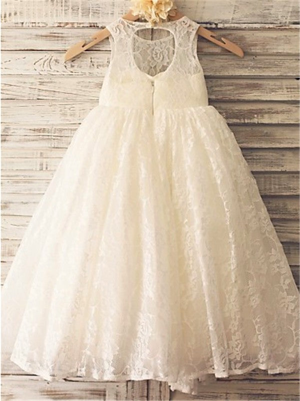 A-line/Princess Scoop Sleeveless Ankle-Length Lace Flower Girl Dresses CICIP0007472