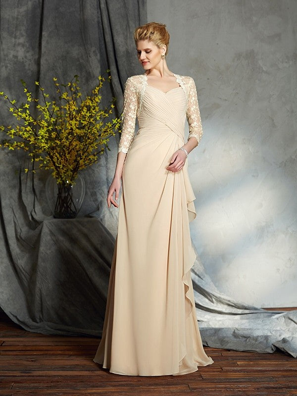 A-Line/Princess Sweetheart Lace 3/4 Sleeves Long Chiffon Mother of the Bride Dresses CICIP0007175