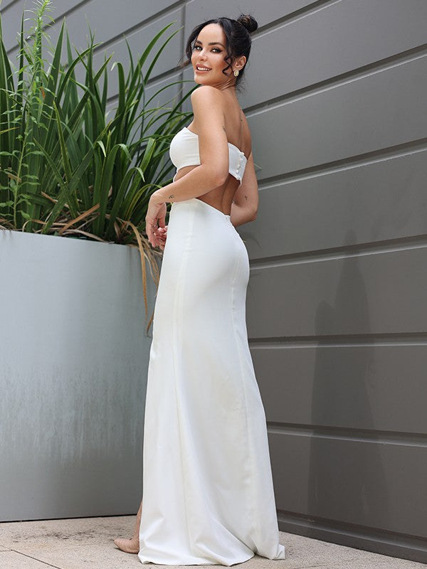 Sheath/Column Stretch Crepe Strapless Sleeveless Floor-Length Wedding Dresses CICIP0007032
