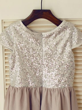 A-line/Princess Jewel Short Sleeves Sequin Long Chiffon Dresses CICIP0007880