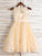 A-Line/Princess Lace Sash/Ribbon/Belt Scoop Sleeveless Tea-Length Flower Girl Dresses CICIP0007526