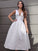 A-Line/Princess Satin Ruched V-neck Sleeveless Tea-Length Wedding Dresses CICIP0007021