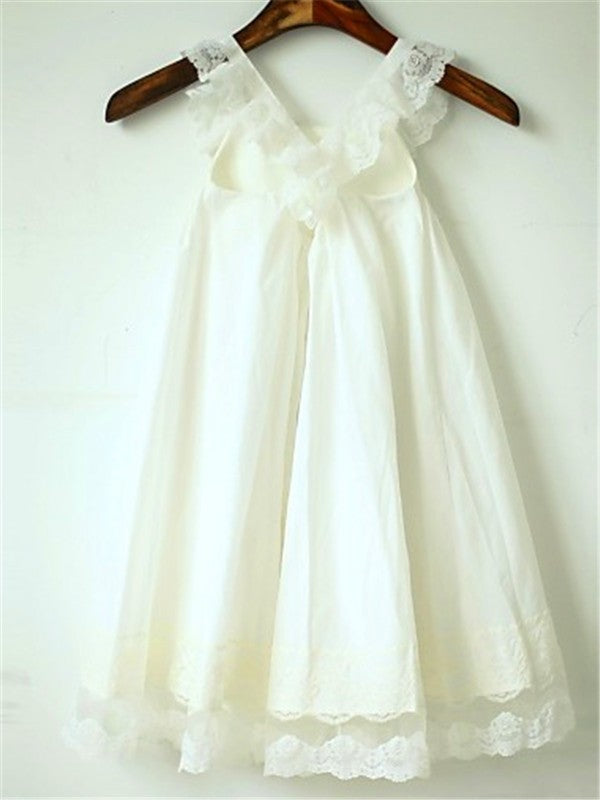 A-line/Princess Straps Sleeveless Ruffles Tea-Length Chiffon Flower Girl Dresses CICIP0007620
