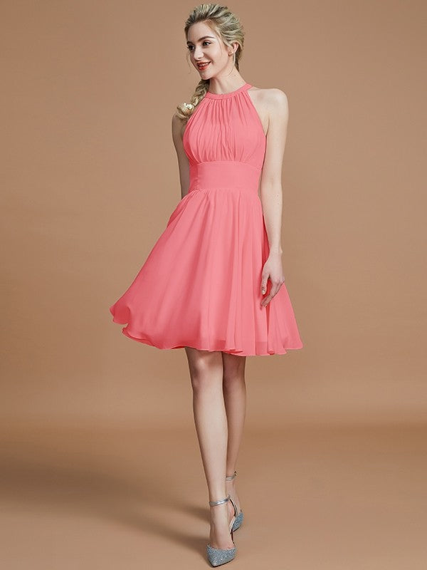 A-Line/Princess Chiffon Knee-Length Sleeveless Scoop Bridesmaid Dresses CICIP0005275