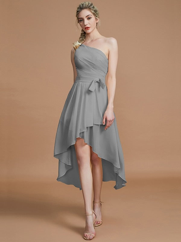 A-Line/Princess One-Shoulder Sleeveless Layers Asymmetrical Chiffon Bridesmaid Dresses CICIP0005056