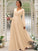 A-Line/Princess Chiffon Ruched V-neck Long Sleeves Floor-Length Bridesmaid Dresses CICIP0004950