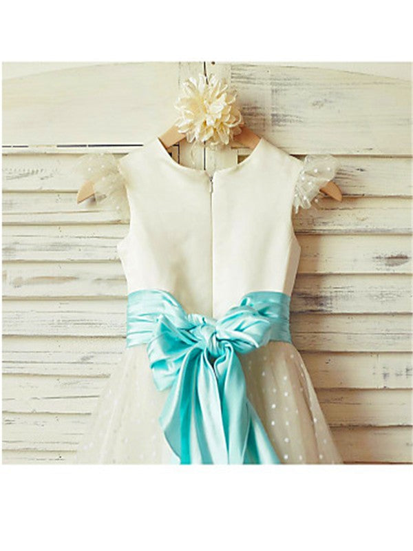 A-line/Princess Jewel Sleeveless Layers Tea-Length Tulle Flower Girl Dresses CICIP0007785
