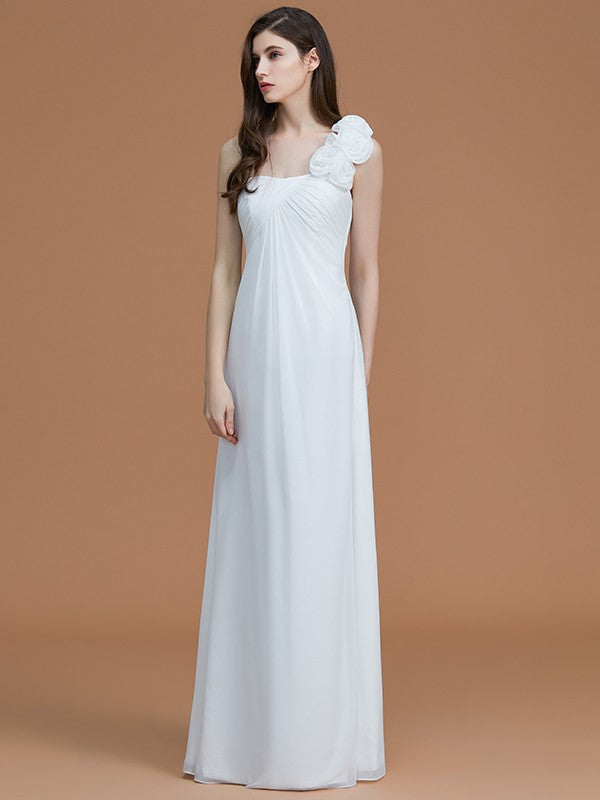 A-Line/Princess One-Shoulder Sleeveless Floor-Length Hand-Made Flower Chiffon Bridesmaid Dresses CICIP0005865