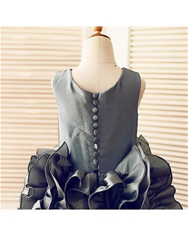 Ball Gown Sleeveless Straps Ruffles Tea-Length Tulle Flower Girl Dresses CICIP0007731