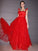 A-Line/Princess Lace Ruffles Square Sleeveless Floor-Length Dresses CICIP0004708