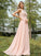 A-Line/Princess Chiffon Lace V-neck Sleeveless Floor-Length Bridesmaid Dresses CICIP0004989