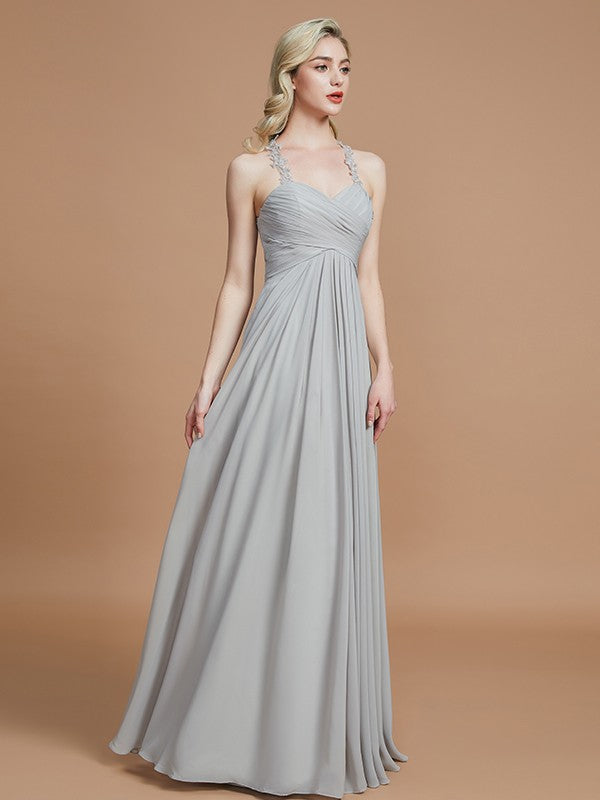A-Line/Princess Sweetheart Sleeveless Ruched Floor-Length Chiffon Bridesmaid Dresses CICIP0005051