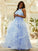 A-Line/Princess Tulle Applique Halter Sleeveless Floor-Length Dresses