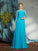 A-Line/Princess Bateau Applique 3/4 Sleeves Long Chiffon Mother of the Bride Dresses CICIP0007256