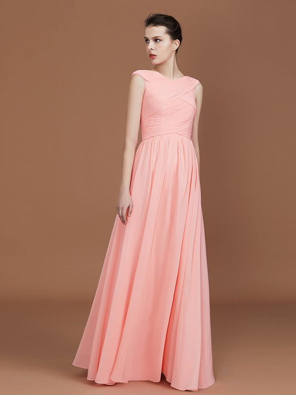 A-Line/Princess V-neck Sleeveless Floor-Length Chiffon Bridesmaid Dress CICIP0005758
