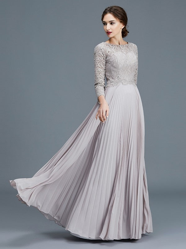A-Line/Princess Scoop 3/4 Sleeves Lace Chiffon Floor-Length Mother of the Bride Dresses CICIP0007177