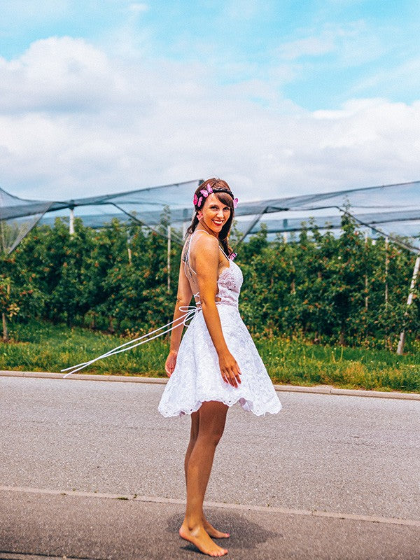 A-Line/Princess Lace Applique Spaghetti Straps Sleeveless Short/Mini Homecoming Dress CICIP0004795